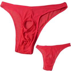 Anzhee Herren Sexy Ouvert String Thong Unterwäsche für Männer Vorne Offen Unterhosen Rot von Anzhee