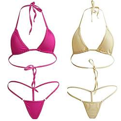Anzhee Sexy Damen Bikini Sets Bekleidung Triangel Bademode Swimsuit Zweiteiligwe Push up Badeanzug Rosenrot + Hellbraun von Anzhee