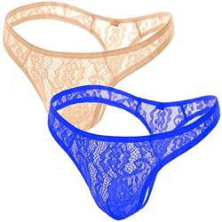 Anzhee String Spitze Slip für Herren sexy Thong Unterwäsche Männer Tanga C G-String Unterhosen Blau + Kaki von Anzhee