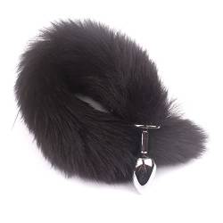 Schwarz Fuchsschwanz Soft Faux Furry mit Edelstahl Fox Wolf Tail für Frauen von Anzhee