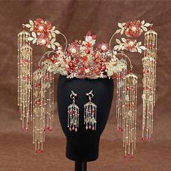Braut-Tiara im antiken chinesischen Stil, Krone, rote Quaste, Hochzeit, Haarschmuck von AoBloom