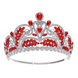 Haarschmuck Kronen-Tiaras für Frauen, wunderschöne Zirkon-Kristall-Brautkrone, königliche Königin, Kreis-Diadem, luxuriöse Braut-Tiaras, Abschlussball, Hochzeitskleid, Haarschmuck, Festzug (rot) von AoBloom