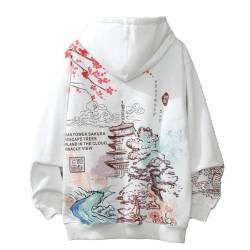 Aobiono Herren Damen Y2K Hoodie Anime Japanische Ästhetik Harajuku Koreanische Sakura Tempel Emo Grunge Alt Kirschblüte Fleece Herbst, Weiss/opulenter Garten, Large von Aobiono