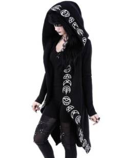 Damen Gothic Hoodie Cardigan Y2K Grunge Cloak Dark Academia Punk Harajuku Alternative Ästhetische Jacke Sweatshirt Top, schwarz, XX-Large von Aobiono