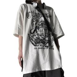 Damen Herren Y2K T-Shirt Emo Grunge Gothic Cross Grafik Tee Vintage Alt Kurzarm Streetwear Techwear Dark Academia, Weiss/opulenter Garten, XL von Aobiono