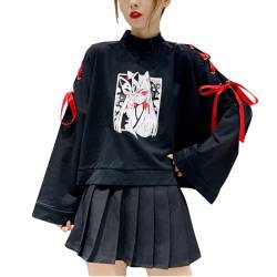 Damen Y2K Hoodie Top Anime Harajuku Japanische Kawaii Emo Grunge Alternative Ästhetische dunkle Akademie Neuheit Kleidung, Fuchs Schwarz Rot, Large von Aobiono