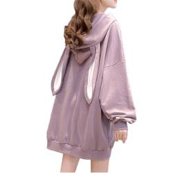 Frauen Kawaii Bunny Ear Hoodie Kaninchen Ästhetisch Niedlich Oversized Japanisch Kapuzenpullover Sweatshirt Langarm Top Herbst Winter, violett, Groß von Aobiono