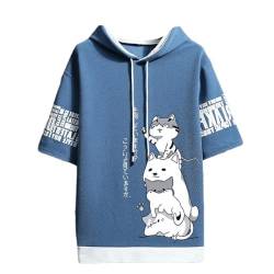 Herren Damen Kawaii Anime Katze T-Shirt Japanisches T-Shirt Cartoon Ästhetisch Niedlich Manga Preppy Kurzarm Hoodie Top Koreanisch, Blau, Large von Aobiono