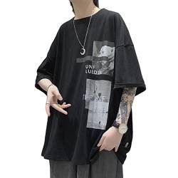 Herren Damen Y2K T-Shirts Vintage Tees Grunge Emo Alt Oversized Streetwear Gothic Techwear Cyberpunk 2000er Baggy Unisex, Schwarz, 3XL von Aobiono