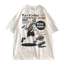 Männer Frauen Anime T-Shirt Y2K Kawaii Japanisch Preppy Oversized Tees Cute Grafik Vintage Streetwear Top Ästhetische Manga, Weiß - Rucksack Junge, XL von Aobiono