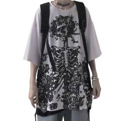 Y2K Damen Herren T-Shirt Skelett Emo Grunge Streetwear Oversized Tee Gothic Graphic Techwear Alt Top Punk Dark Academia, Weiss/opulenter Garten, Klein von Aobiono