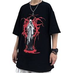 Y2K Gothic T-Shirt für Herren und Damen, Gothic-T-Shirt, Grunge, Emo, Alt, Grafik, Übergröße, Vintage, Streetwear, Techwear, Cyberpunk, Schwarz, M von Aobiono