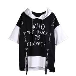 Y2K Herren Damen T-Shirt Streetwear Unisex Grunge Vintage Tee Grafik Kurzarm Top Techwear Hoodie Harajuku Emo Alt, Schwarz, L von Aobiono