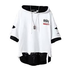 Y2K Herren Damen T-Shirt Techwear Streetwear Vintage Grafik Tee Kurzarm Hoodie Top Distressed Grunge Emo Alt Cyber, Weiss/opulenter Garten, 3XL von Aobiono