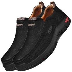 Diabetiker Schuhe Herren Extra Weit Herren Slip On Schuhe PU Leder Wasserdicht Trekkingschuhe rutschfeste Casual Sneaker Flach Shoes Leicht Freizeitschuhe,Schwarz,42/260mm von Aocase