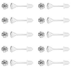 AoedeJ 20 Stück bunte Ohrringe Zirkonia Ohrringe Ohrstecker mit Kunststoffpfosten hypoallergen Ohrringe für Mädchen Frauen (Weiß 6mm) von AoedeJ
