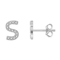 AoedeJ Initial Ohrringe für Mädchen 925 Sterling Silber Zirkonia Frauen Initial Alphabet Buchstabe Ohrstecker Hypoallergen (S) von AoedeJ