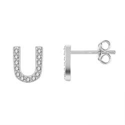 AoedeJ Initial Ohrringe für Mädchen 925 Sterling Silber Zirkonia Frauen Initial Alphabet Buchstabe Ohrstecker Hypoallergen (U) von AoedeJ