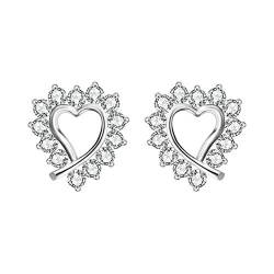 Aoedej Heart Sterling Silver Stud Earrings CZ Stud Earrings Stud Earrings Open Heart Small Stud Earrings for Women Girls (Style 6) von AoedeJ