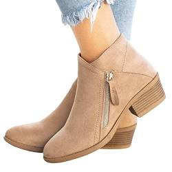 Aoguaro Ankle Boots für Frauen Plus GröÃŸe Slip on Pointed Toe Schuhe, Damenstiefel Wildlederstiefel, doppelter SeitenreiÃŸverschluss groÃŸe GröÃŸe Damenstiefel kurz von Aoguaro