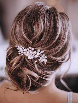 Braut Hochzeit Kristall Haarranben Perlen Haarschmuck Braut Stirnband Kopfschmuck für Frauen und Mädchen (B-Silber) von Aohhy