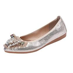 Aoikoy Damen Mädchen Hochzeitsschuhe Klassische Prinzessin Partei Schuhe Glitzer Flamenco Schuhe Slip on Flache Arbeitsschuhe Ballerina Geschlossene Flat mit Strass, 39 EU, A8 Gold von Aoikoy