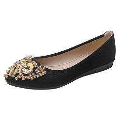 Aoikoy Damen Mädchen Hochzeitsschuhe Klassische Prinzessin Partei Schuhe Glitzer Flamenco Schuhe Slip on Flache Arbeitsschuhe Ballerina Geschlossene Flat mit Strass, A9 Schwarz, 37 EU von Aoikoy