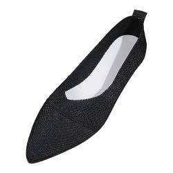 Aoklidil Ballerinas Damen Freizeit-Damen-Four-Seasons-Mesh-Schuhe mit weicher Sohle, rutschfest, flach, spitzer Zehenbereich, atmungsaktiv, zum Hineinschlüpfen Flache Schuhe (Black, 40) von Aoklidil