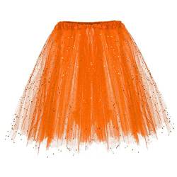 Aoklidil Damen Karneval Kostüm Tüllrock 50er Tütü Rock Kurz Ballett Unterrock Petticoat Tutu (Orange, One Size) von Aoklidil
