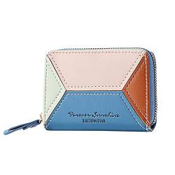 Aoklidil Geldbörse Damen Geldbeutel Damen Fashion ID Short Wallet Color Matching Solid Color Women Zipper Purse Multiple Card Slots Clutch Bag Geldbörsen Kleines Portemonnaie Damen (Blue, One Size) von Aoklidil