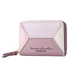 Aoklidil Geldbörse Damen Geldbeutel Damen Fashion ID Short Wallet Color Matching Solid Color Women Zipper Purse Multiple Card Slots Clutch Bag Geldbörsen Kleines Portemonnaie Damen (Pink, One Size) von Aoklidil