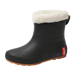 Aoklidil Gummistiefel Damen Regenstiefel mit mittlerem Fass für Studenten, warm, wasserdicht, rutschfest, Plus Samt-Wasserschuhe, Gummischuhe Gummistiefel Gefüttert HPZ220928002 Damen (Black, 38) von Aoklidil