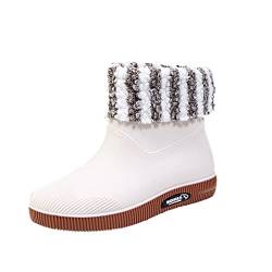 Aoklidil Gummistiefel Damen Winterstiefel Regenschuhe Damen Kurze Röhre Thermalwasser Schuhe Studenten Tägliche wasserdichte Schuhe Warme Regenstiefel Gefütterte Gummistiefel Damen (White, 38) von Aoklidil