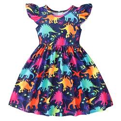 Mädchen Kleid Kinder Sommerkleid Ärmelloses A-Linien Bunt Cartoon Dino Kleid Mädchen Knielänge Swing Strand Party Kleider (Black, 5-6 Years) von Aoklidil