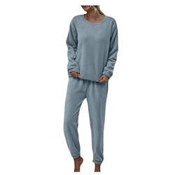 Nachtwäsche Damen Unifarben Zweiteiliges Set Bequem Fleece Hochwertiger Stoff Modischer Schlafanzüge für Damen Schlafanzug Damen Lang Freizeit Pyjama Damen Winter Warm Schlafanzug Damen (Blue, S) von Aoklidil