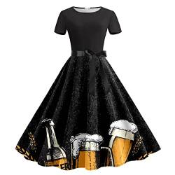 Rockabilly Kleider Damen Vintage Bayerisches Bierfest Kurzarm A-Linie Sommerkleid Swing Kleid Festlich Bier Kleid Oktoberfest Karneval Volksfest Mottoparty Kariert Party Cocktailkleid von Aoklidil