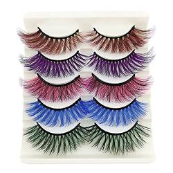 Wimpern Lashes Künstliche Lashes 5 Paar bunte weiche wiederverwendbare falsche Wimpern natürliche falsche Wimpern Wispies dicke lange Verlängerung falsche Wimpern Natürliche Wimpern Lash (C, One Size) von Aoklidil