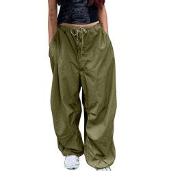 Y2K Cargohose Damen Hochwertig Damen Baggy Cargohose Streetwear Hip Hop Jogger Jogginghose Kordelzug Lässige Weite Hose Cargo Pants Damen Verstellbarer Kordelzug Fallschirmhose Damen (Army Green, S) von Aoklidil