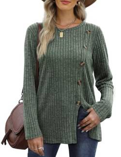 Aokosor Damen Tunika Langarm Herbst Pullover Strickjacken Für Damen Winter Strickpullover Knitted Sweater Sweatshirt ohne Kapuze Oberteile Dünn Schlitz Lang mit Knöpfen von Aokosor