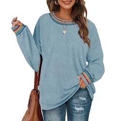 Aokosor Fleecepullover Damen Dünn Sweatshirt ohne Kapuze Oberteile Fuzzy Sweater Women Tops Tunika Lang Fleecejacken Loose Fit Long Sleeve Shirt Langarmshirt Rundhalsausschnitt Regenbogen Blau XL von Aokosor