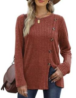 Aokosor Langarm Tunika Damen Herbst Pullover Strickjacken Für Damen Winter Strickpullover Knitted Sweater Sweatshirt ohne Kapuze Oberteile Dünn Schlitz Lang mit Knöpfen von Aokosor