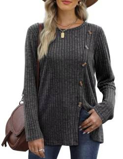 Aokosor Pullover Strickjacken für Damen Herbst Strick Pullover Knitted Sweater Sweatshirt ohne Kapuze Tunika Langarm Oberteile Lang Dünn Schlitz mit Knöpfen Winter von Aokosor