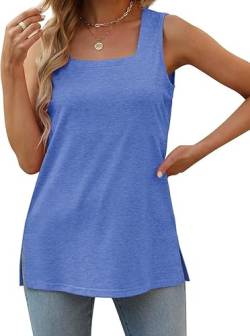 Aokosor Shirts Damen Sommer ohne Arme Basic Tops Elegant Tank Top mit Quadratischem Ausschnitt Blau M von Aokosor