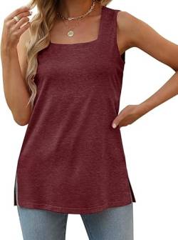 Aokosor Shirts Damen Sommer ohne Arme Tank Top Square Neck Basic Ärmellos Tops Elegant Locker Passform Rot XL von Aokosor