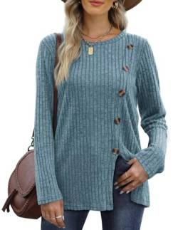 Aokosor Strick Pullover Damen Gestreift Strickjacken Knitted Cardigan Sweater Sweatshirt ohne Kapuze Tunika Langarm Oberteile Dünn Schlitz mit Knopf Herbst Winter von Aokosor