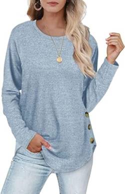 Aokosor Sweatshirt Damen Langarmshirt Leichte Rundhals Pullover Tunika Tops für Herbst Winter Blau S von Aokosor