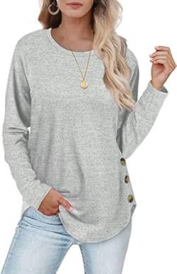 Aokosor Sweatshirt Damen Langarmshirt Leichte Rundhals Pullover Tunika Tops für Herbst Winter Grau L von Aokosor