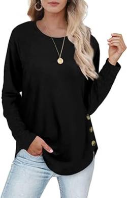 Aokosor Sweatshirt Damen Langarmshirt Schwarz Leichte Rundhals Pullover Tunika Tops für Herbst Winter S von Aokosor