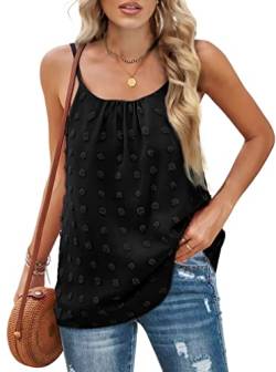 Aokosor Tank Top Damen Spaghetti Top Lang Camisole Summer T-Shirt Ärmellos Rundhals Oberteil unterhemd Damen Spaghettiträger Ladies Tops rückenfrei Loose Fit Chiffon Swiss Dot Schwarz L von Aokosor