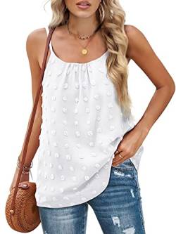 Aokosor Tank Top Damen Spaghetti Top Lang Camisole Summer T-Shirt Ärmellos Rundhals Oberteil unterhemd Damen Spaghettiträger Ladies Tops rückenfrei Loose Fit Chiffon Swiss Dot Weiß XXL von Aokosor